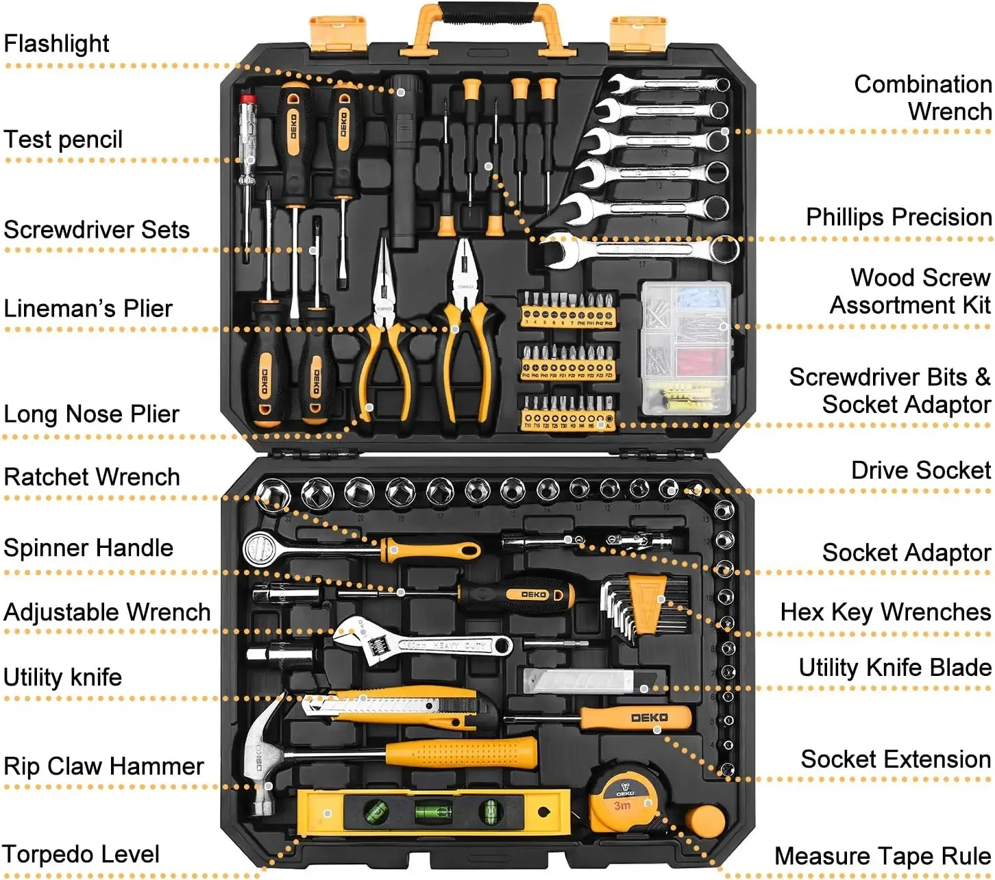 208 Piece Tool Set,General Household Hand Tool Kit, Auto Repair Tool Box with Plastic Toolbox Storage Case