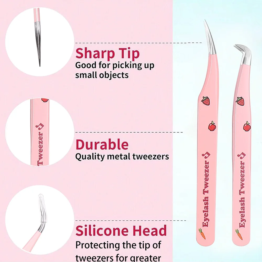 7 Types False Eyelash Tweezers Stainless Steel Anti-static Pincet Curved Strip Lashes Extension Tweezer Makeup Tools Accessories