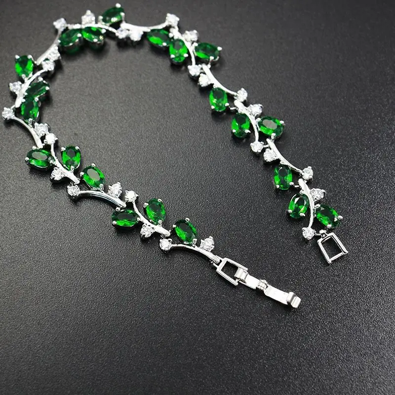 Elegant Leaf Dazzle Green Cubic Zirconia Gold Color Tennis Charm Bracelet Bracelet Women\'s Pageant Party Jewelry Gift