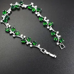 Elegant Leaf Dazzle Green Cubic Zirconia Gold Color Tennis Charm Bracelet Bracelet Women's Pageant Party Jewelry Gift