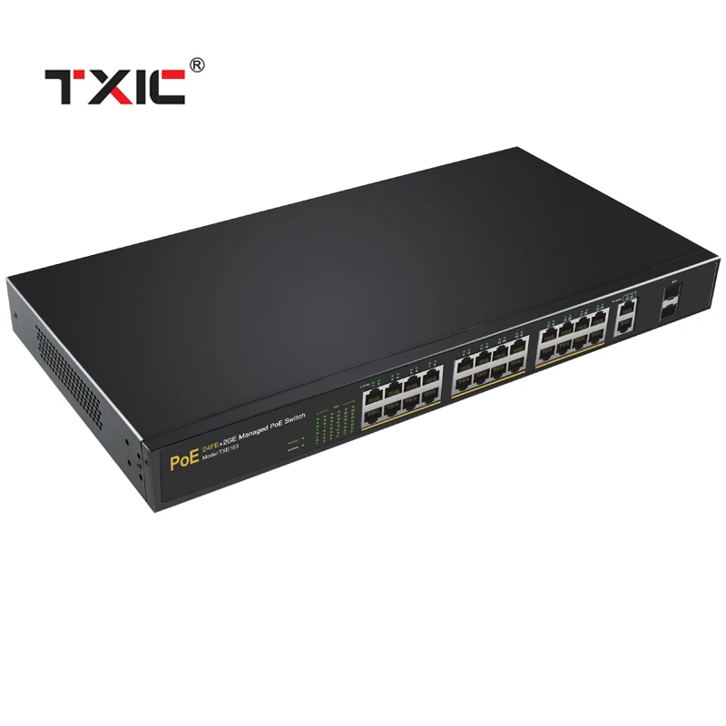 24 Port Managed POE switch with 2 Gigabit uplink 2 SFP port Network switch ethernet for IP camera Full-Duplex & Half-Duplex