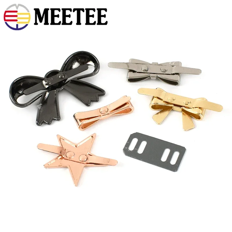 Meetee 5Pcs Metal Label Bow Decorative Buckle Handbag Clasp For Shoes Bag Clothes Leather Luggage Craft DIY Hardware Accessories