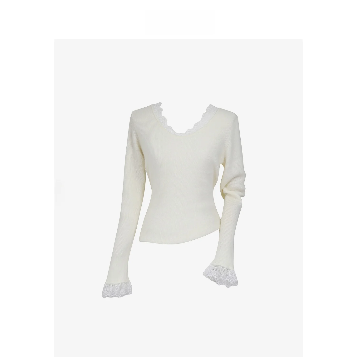 

FORNIYOYO Wool Blend Knitted Base irt Women's V-Ne Lace Collar Top Ele Sle Long Sve Color Girl's Faion