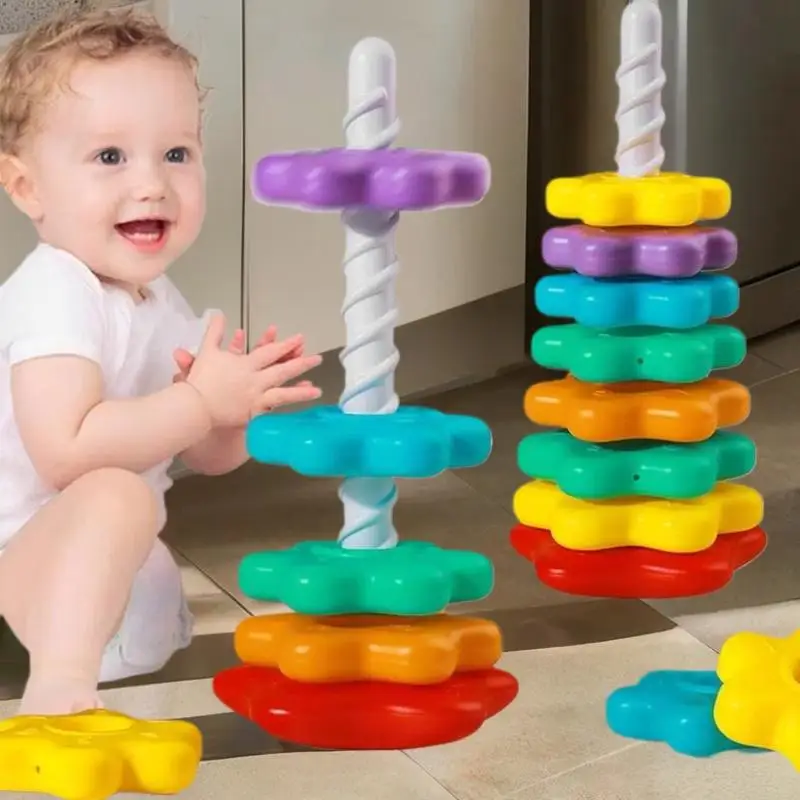برج قوس قزح دوار من بيبي مونتيسوري؛ لعبة ألغاز دوارة وتراص؛ لعبة تطوير المهارات الحركية #6