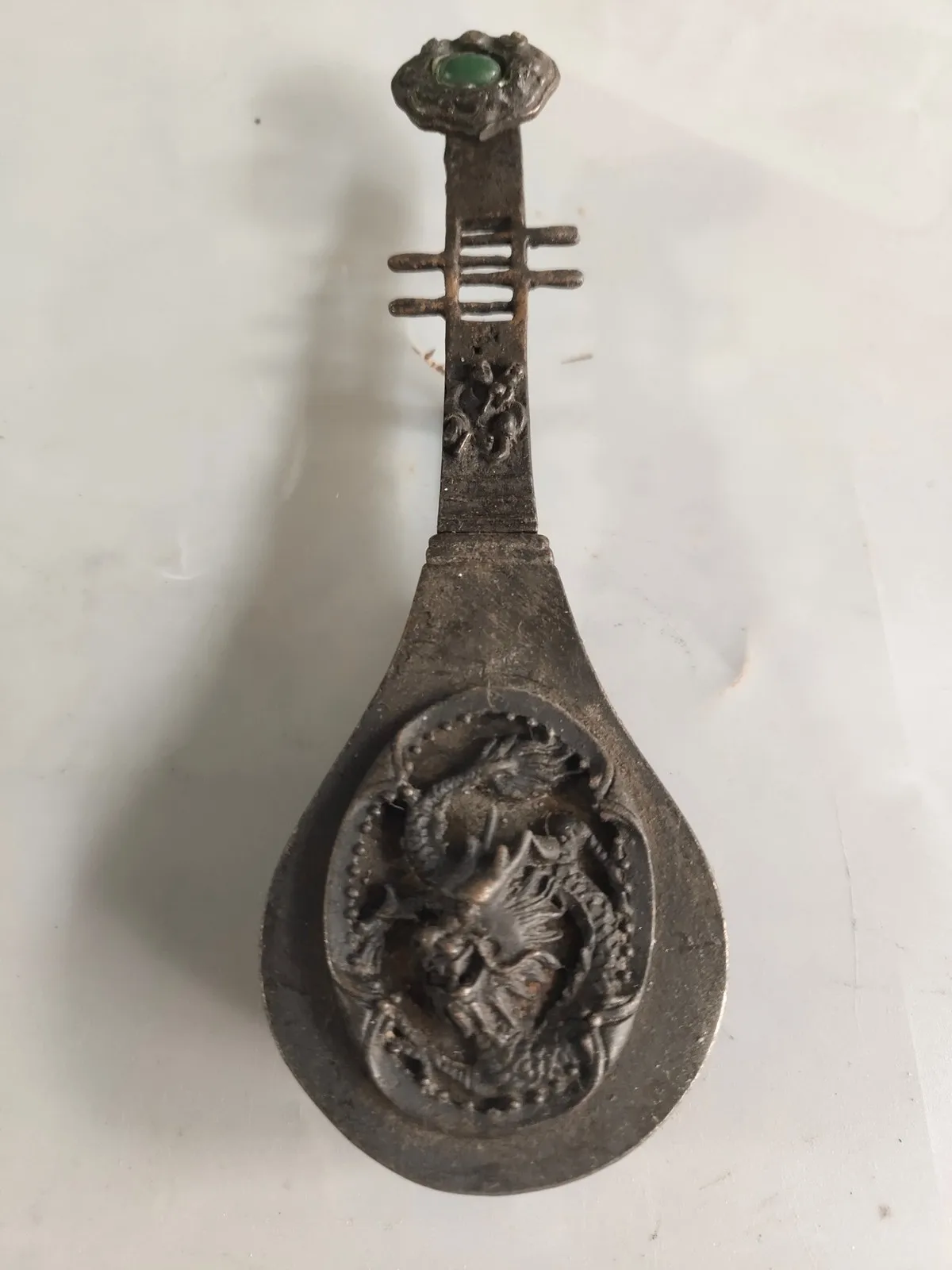 Rare old style brass carved lute the Phoenix lock and key
