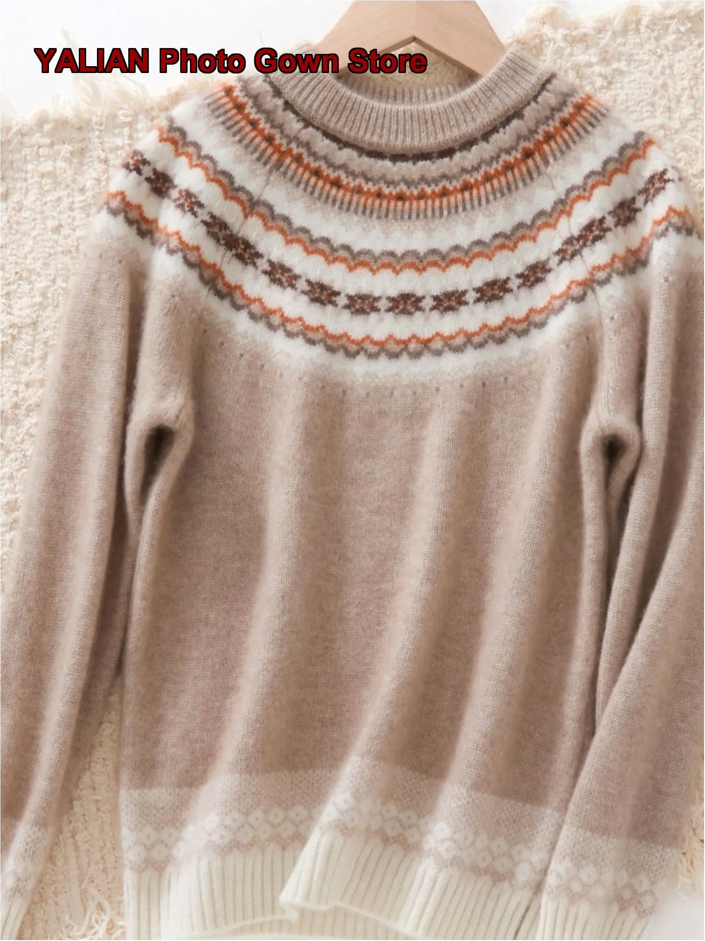 Children Turtleneck Sweater Pure Cashmere Thickened Round Neck Knit Top Girls Boys Base Layer Kids