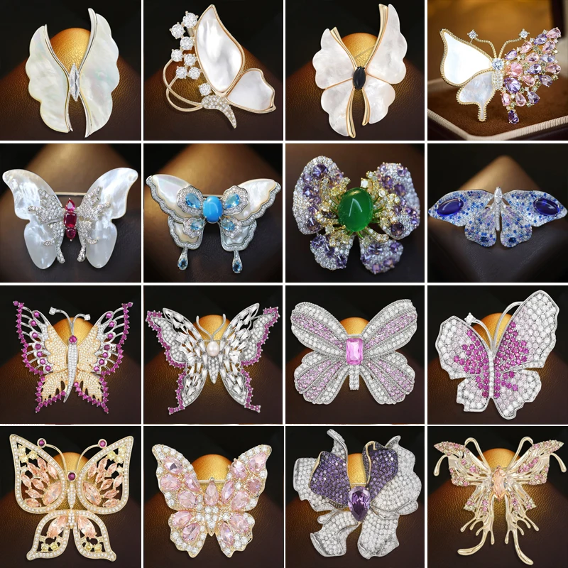 OKILY Elegant Insect Colored Butterfly Zircon Brooches Pins Shell broche for Women Suit Coat Corsage Shinying Accressories