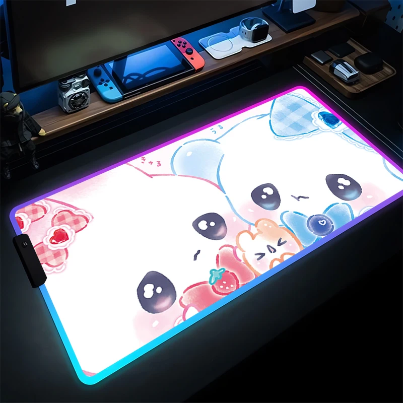

RGB Mouse Pad Gamer PC Strawberry Blueberry Rabbit Desk Mat LED Bunny Kawaii Keyboard Pad Anime Gaming Accessories Cute Mousepad