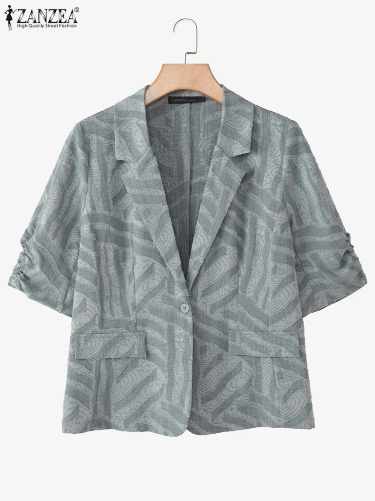 ZANZEA 2025 Elegante Büro Dame Blazer Frauen Mäntel Streetwear Herbst 3/4 Hülse Drucken Stilvolle Strickjacken Beiläufige Lose Tunika Anzüge
