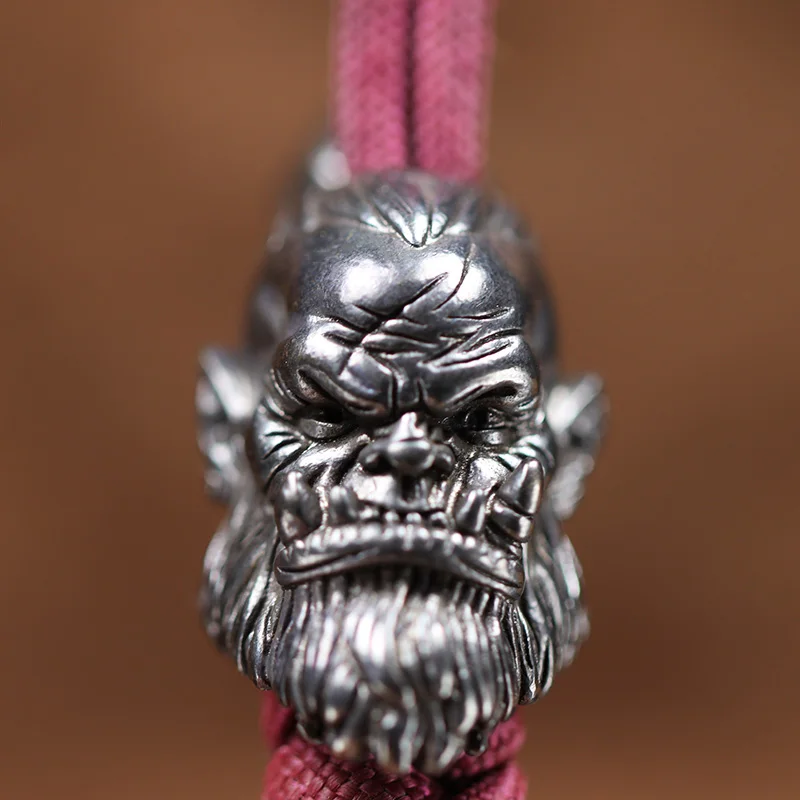 Orcish Warrior Head Sculpture Brass Knife Beads DIY Paracord Bracelets Accessories Handmade Woven Lanyard Keychain Pendants EDC