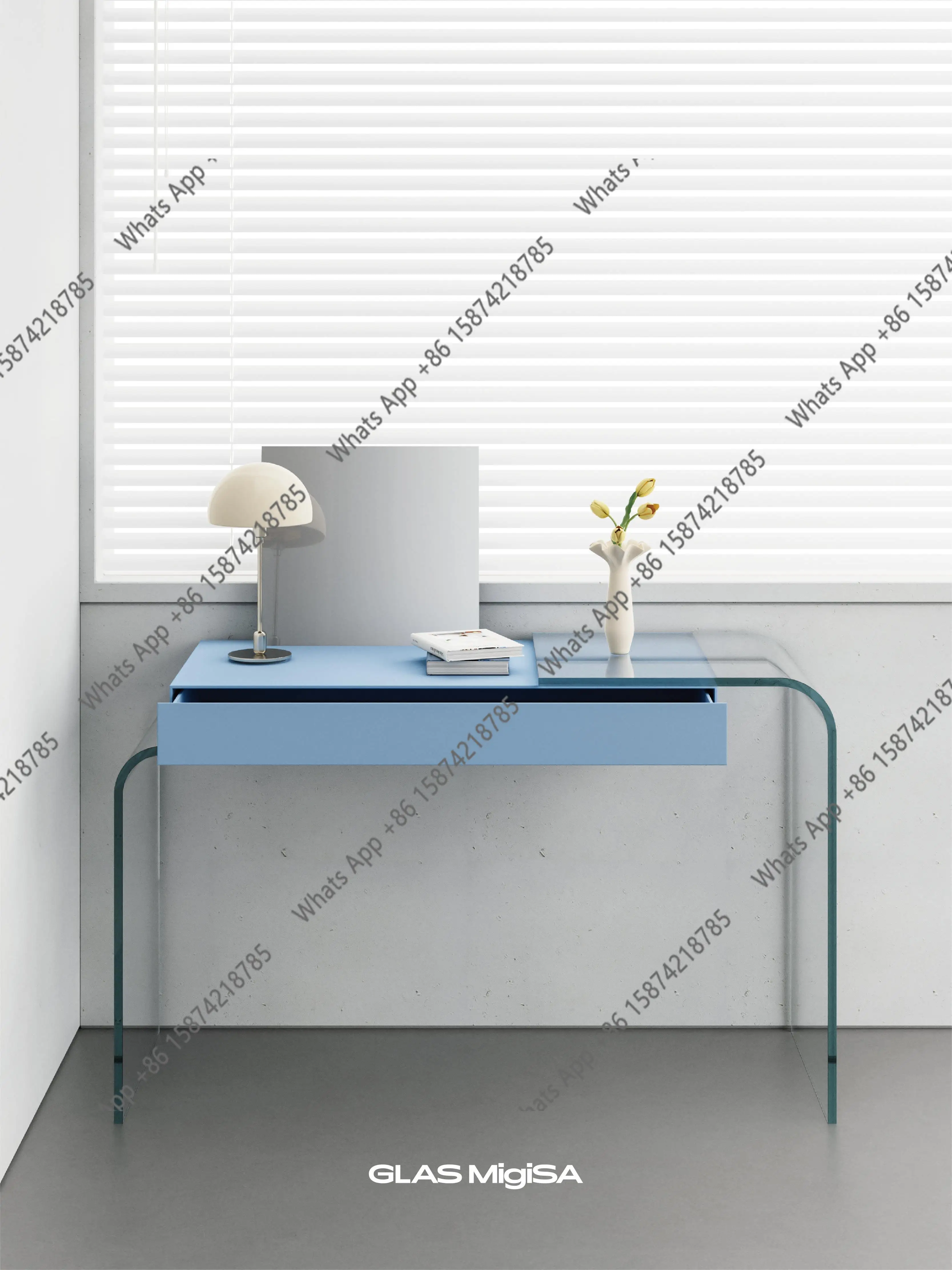 

Italian minimalist glass dresser bedroom premium makeup table with drawers and mirror