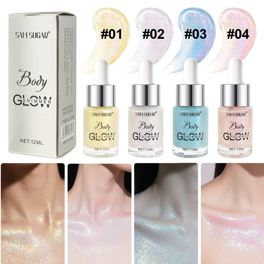 زجاجة قطارة زيت متوهجة للوجه والجسم، مكياج سائل لامع للحفلات والنوادي، لمسة نهائية مشعة