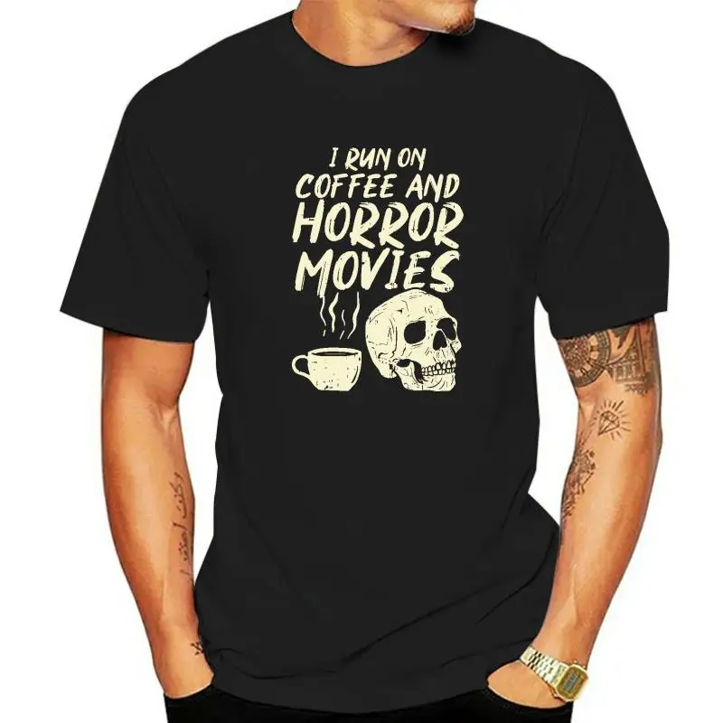 I Run Coffee Horror Movies Skull Skeleton Fun Halloween 2020 T-Shirt Cotton Men T Shirts Outdoor Tops & Tees Faddish Preppy