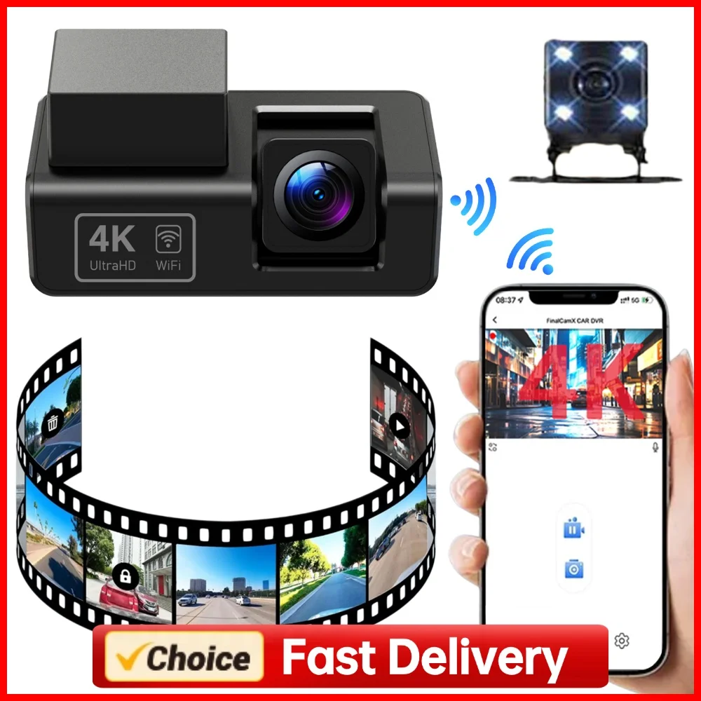 4K Dash Cam Built-in WiFi and Night Vision No Screen Dashcam Compact Design with 24H Parking Mode Cycle Recording G-Sensor
