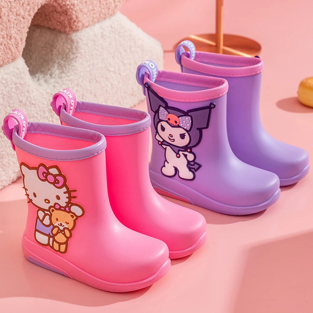 Kids Rain Shoes Sanrios Hello Kitty Kuromi Cinnamoroll Anime Kawaii Cartoon Rubber Boots Girls Waterproof Non-Slip Water Shoes