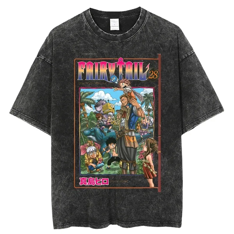 

Футболка FAIRY TAIL с принтом персонажей аниме и манги (Нацу, Люси, Хэппи, Грей), винтажная, с эффектом потертости, с коротким рукавом, унисекс, хлопковая