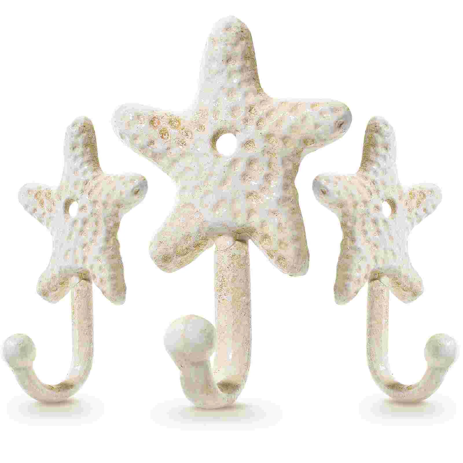 3 Pcs Decorative Wall Hooks Sea Star Shape Single Prong Hangers Hooks Nautical Style Wall Decorations for Bedroom Kitchen Bathro