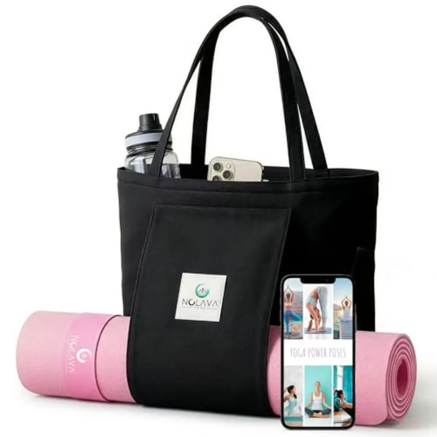 

Коврик для йоги Nolava Pink TPE с сумкой-переноской, 72 x 24 дюйма, толщина 1/4 дюйма, нескользящий, в комплекте с черной сумкой-переноской на молнии с ремешком для запястья, размер M