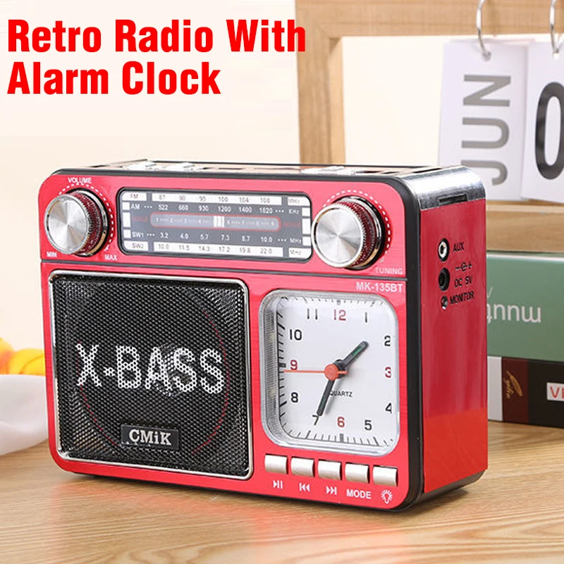 Retro Home Portable Light And Clock Bluetooth Radio Support USB TF Card  Interface Receiver MP3 Music Player