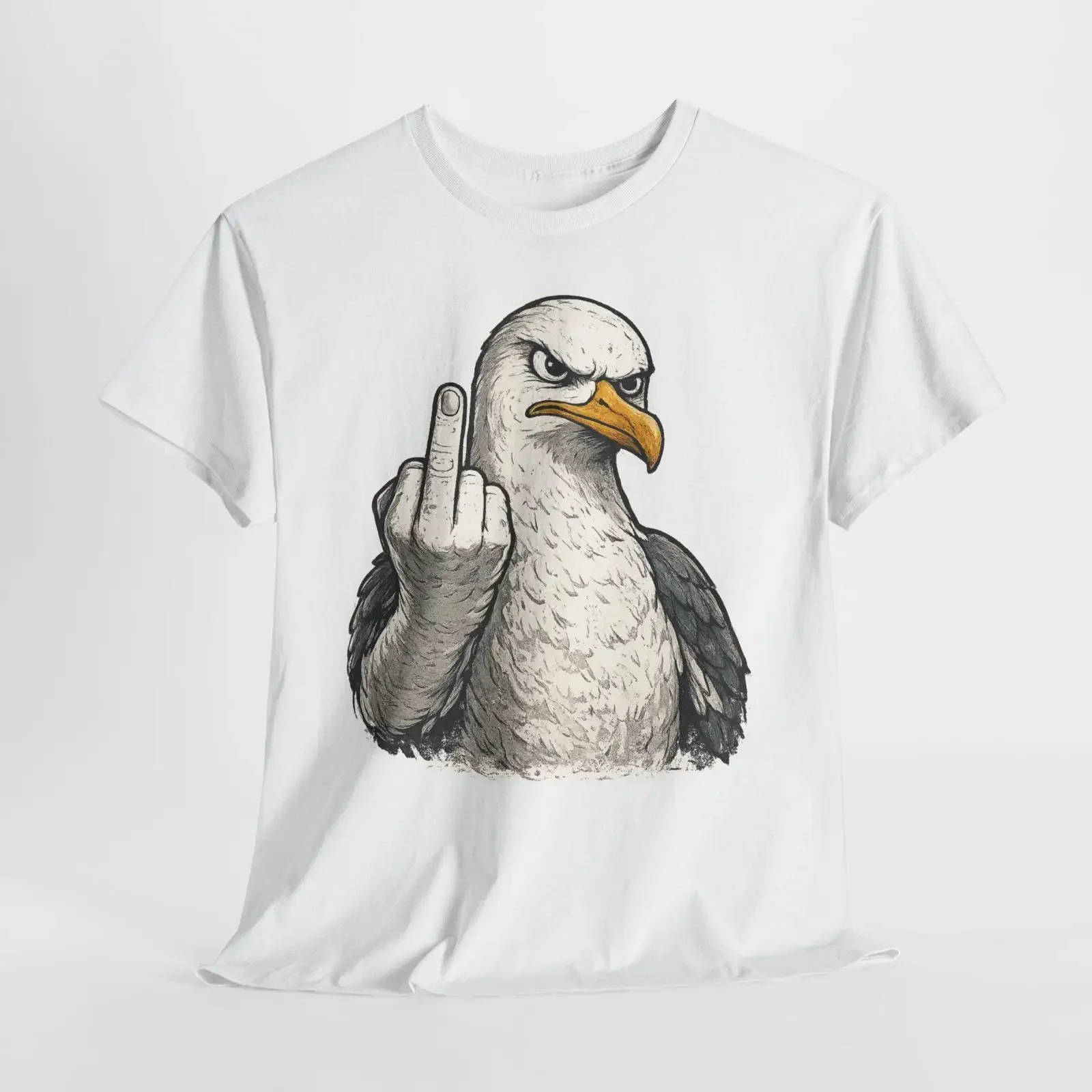 Funny Rude Seagull Bald Eagle Middle Finger T Shirt Men's 100 Cotton Regular Fit Patriotic Bird vintage Washed