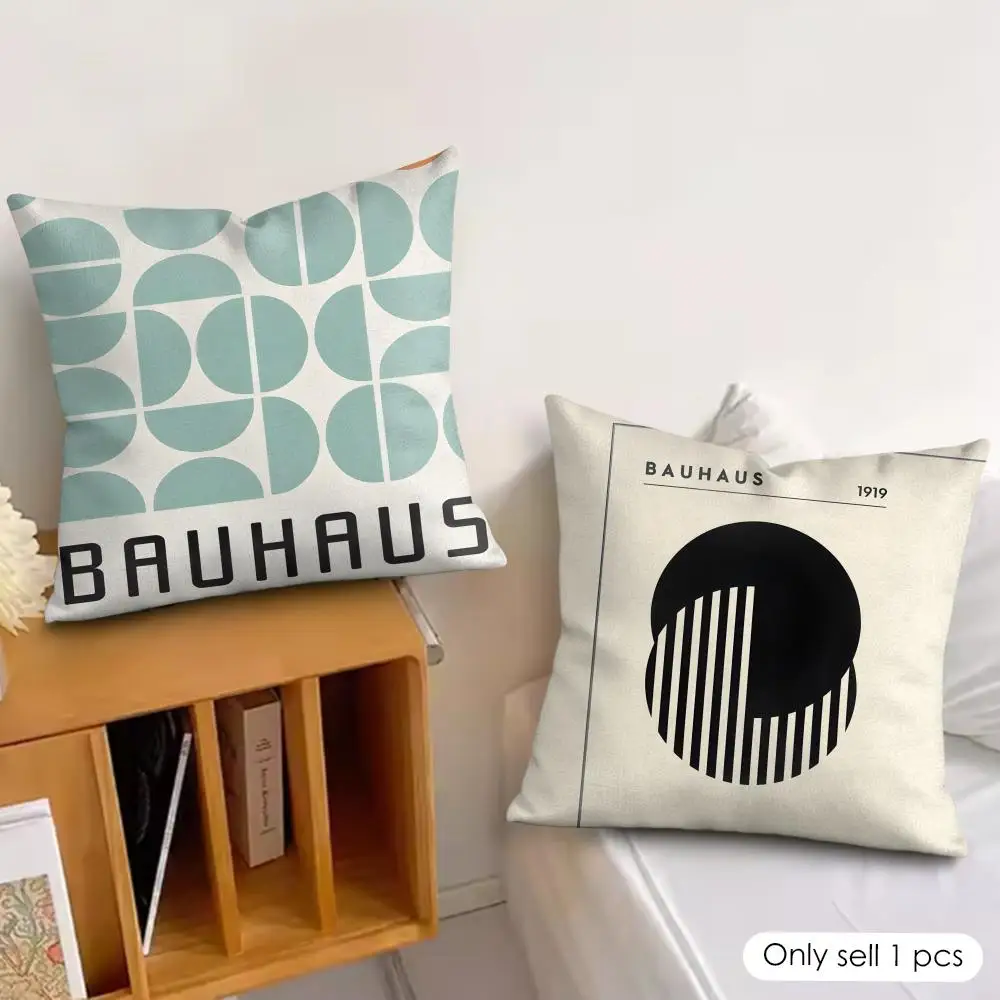 Bauhaus Trendy Lines Cushion Cover Silky Short Plush Invisible Zipper Dustproof Sofa Pillow Case for Home Decor