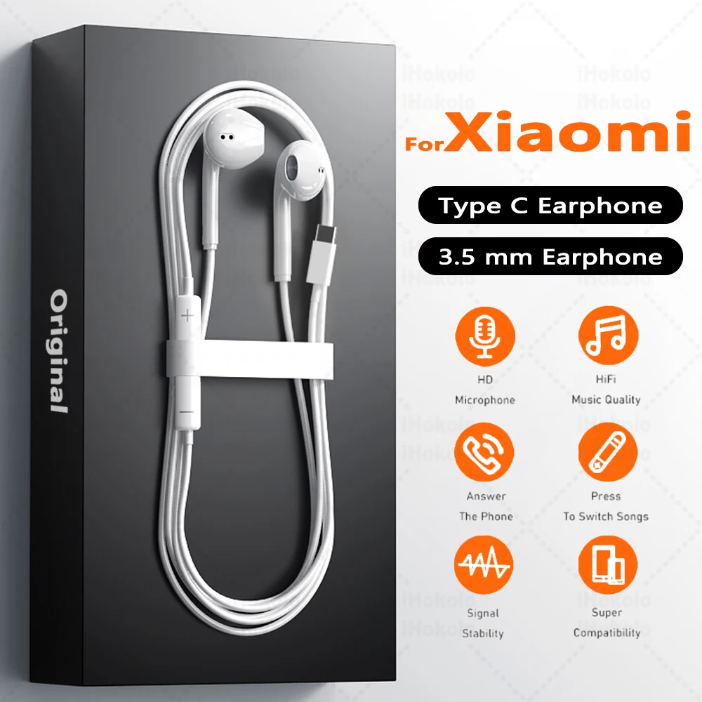 الأصلي نوع C سماعات أذن سلكية ل Xiaomi 17 15 14 برو الترا 3.5 مللي متر سماعات ل Redmi Poco هواوي سامسونج سماعات الأذن اكسسوارات
