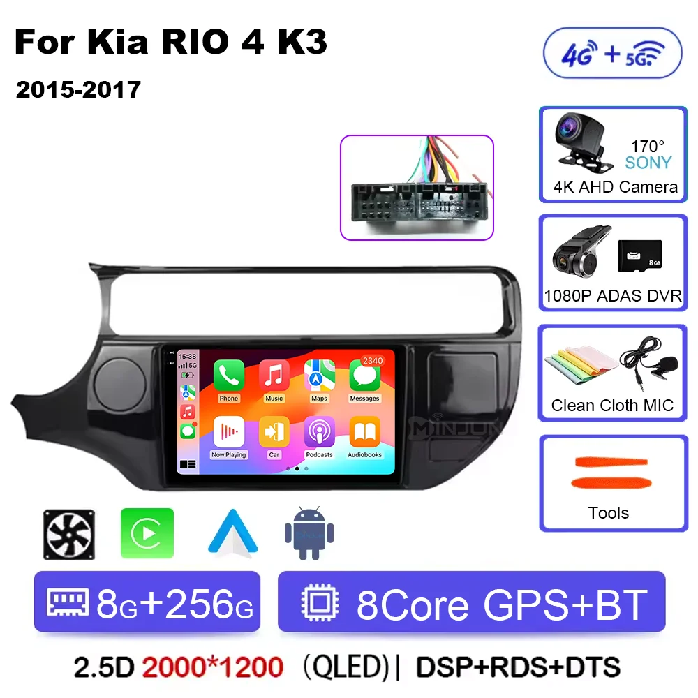 9Inch Android 15 Draadloze Carplay Auto Voor Kia RIO 4 K3 2015 2016 2017 Autoradio Multimedia Video Player navigatie Gps HeadUnit