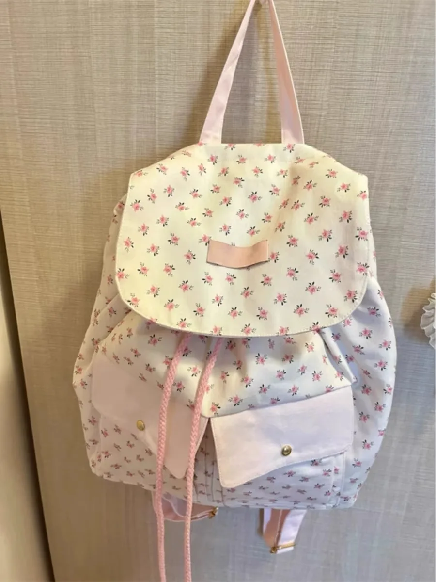 Mochila de lona de grande capacidade para mulheres, estampa floral, simples, fofa, chique, escola, menina, compras, bolsas, moda, viagem, novo, 2024