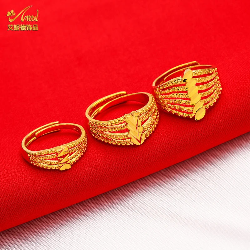 ANIID Dubai Leaf Gold Color Ring For Women Resizable Brazilian Wedding Bride Arabic Ethiopian Finger Ring Nigerian Jewelry Gifts