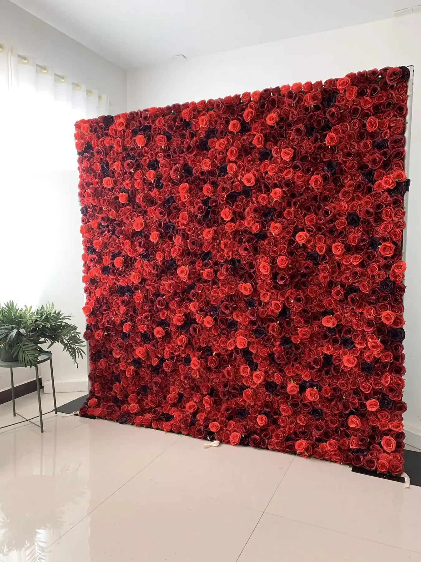 3D Luxury crimson Rose Wall, artificial rose fabric wall, outdoor party wedding background decoration, window display