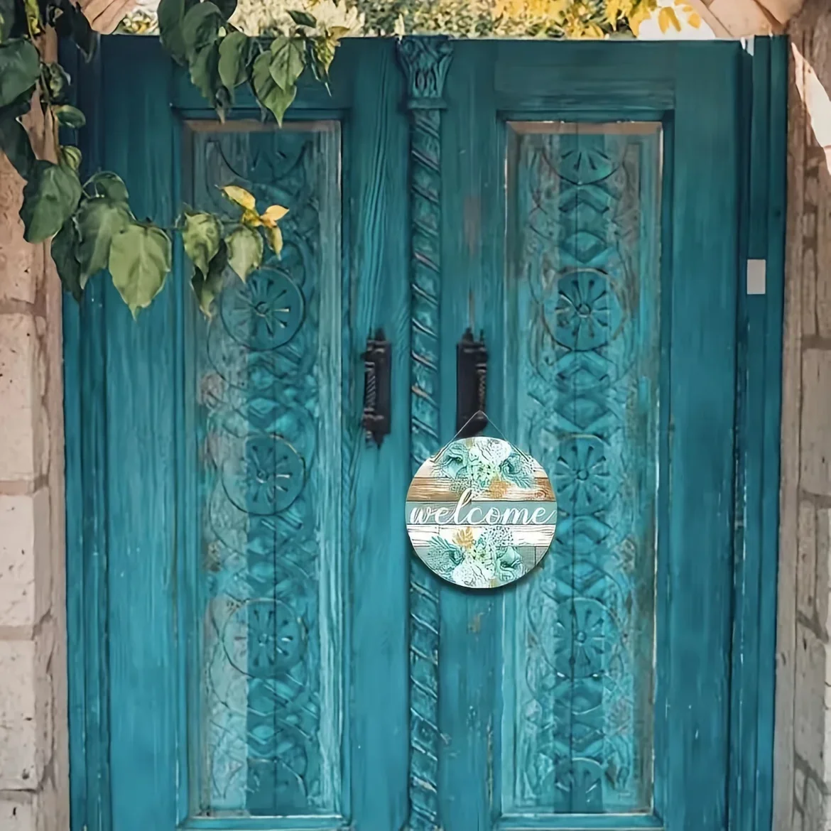 لوحة فنية جدارية ربيعية ترحيبًا: لافتة خشبية ريفية بتصميم زهور - مثالية لديكور المنزل أو نمط المزرعة أو ديكور الشرفة