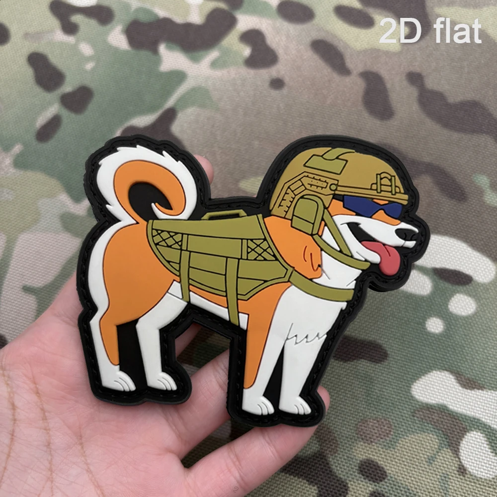 Cartoon Tactical Akita Dog Design, Pvc Material, 1 Piece, Includes Plush Surface, Three-Dimensional Layered Wear-Resistant Material, Outdoor Cycling Bag, Tactical Vest, Hat, DIY Decoration, Personalized Military Dog with Built-In Glow-In-The-Dark Effect, Nighttime Identification Patch