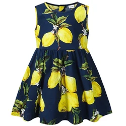 Summer Outfits Toddler Dress Kids Clothes Girl Korean Cute Lemon Print Sleeveless Cotton Beach Baby Dresses Clothing BC2419-1