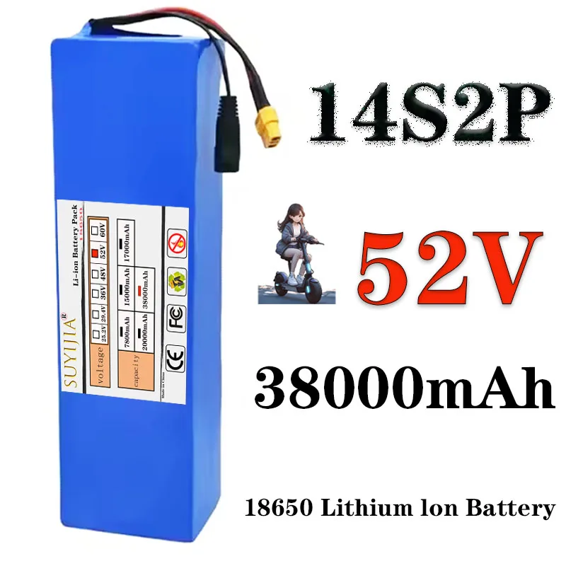 Neue Batterie Li-ion 52V 38000mAh Avec BMS, 14S2P, Batterie 1500W Pinterée Pour Vélos, Roller, Motos + Chargeur 58,8V2A