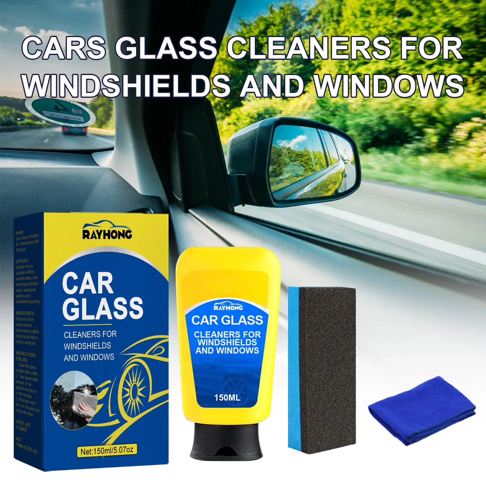 Anti-Glare 150ml Car Glass Oil Film Remover Paste Glass Coating Cleaning Agent Waterproof Glass Window Cleaner Cream With Sponge