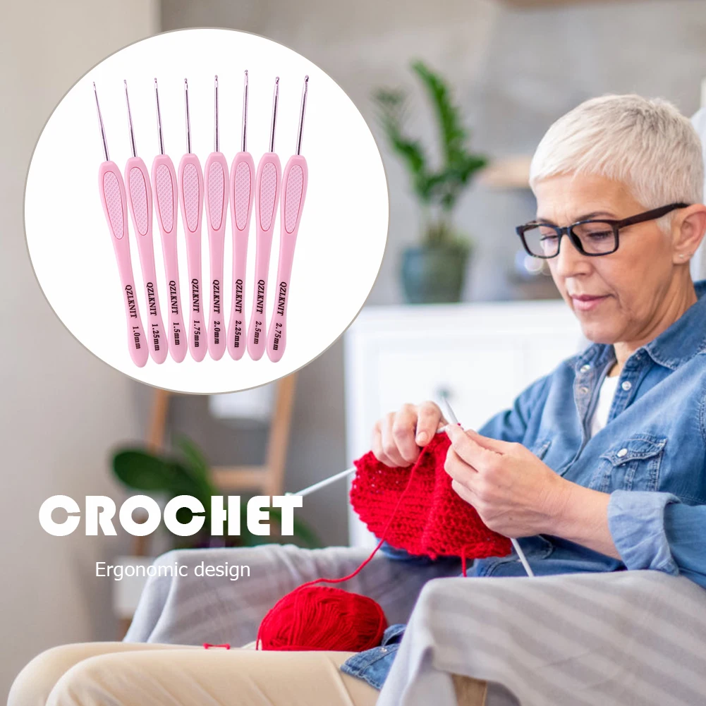 8Pcs/set Multicolor Plastic Handle Aluminum Crochet Hooks Knitting Needle Set 1mm-2.75mm Yarn Sweater Weave DIY Craft Tool