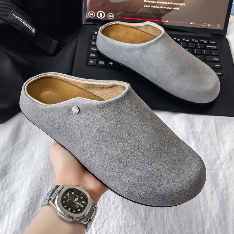 Boken shoes half drag men's trendy shoes 2026 summer fashion soft sole retro thick sole lazy drag