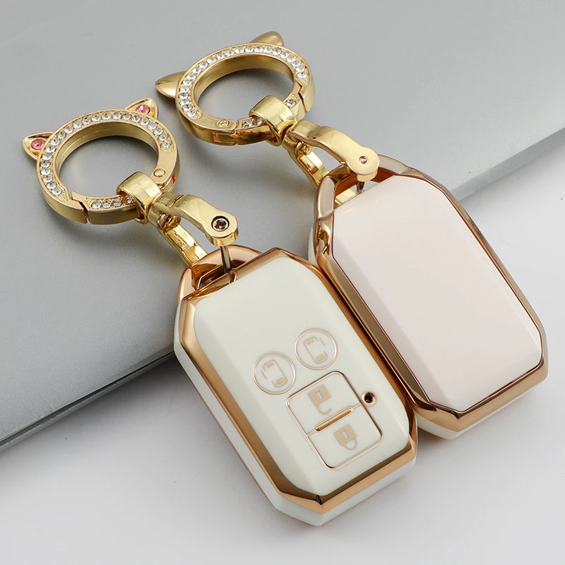 

New Electroplated TPU Car Key Case for Suzuki Spacia MK53S Jimny Sierra Swift Wagon Interior Accessories 4 Button Key Lock Cover