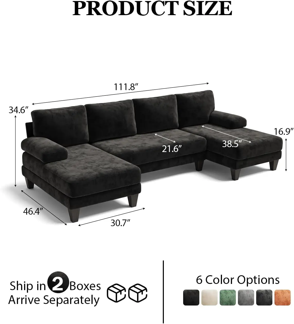 U-Shaped Sectional Couches for Living Room | 112 Inch Modern Sectional Couch | Chenille Sofa with Double Chaise
