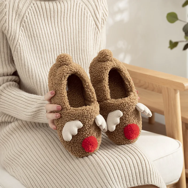 

Christmas Family Gifts: Reindeer Slippers Set with Plush Quiet Sole, Warm Cozy Indoor House Shoes for Kids & Adults Winter