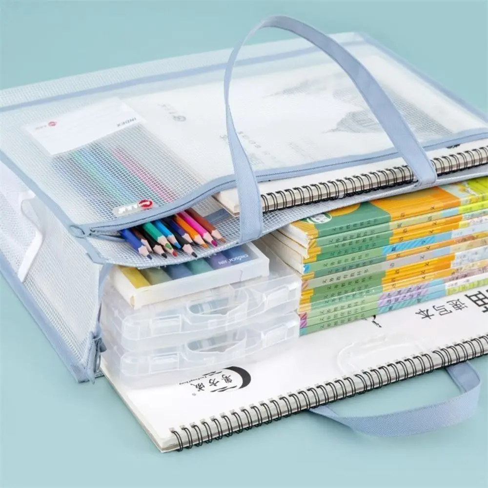 with Zipper and Handle A3 Project Bag Large Capacity Multifunctional Mesh Art Bag Mesh PVC Thickened Storage Bag Office Supplies