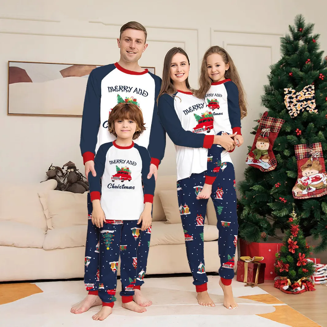 2025 Cartoon Car Print Family Pajamas Outfits Merry Christmas Mother Kids Matching Clothes Soft Sleepwear Baby&Dog Pjs Xmas Look