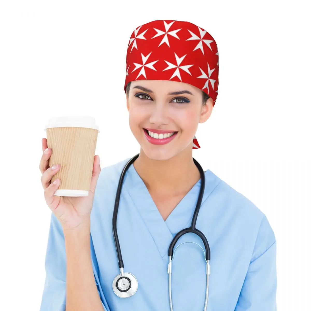 Maltese Cross Flag Scrub Hat Doctor Working Surgical Cap Men Women Adjustable Nursing Caps for Dentist