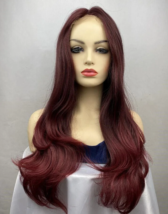 

Long Heat Full Lace Front Wig Synthetic Black Burgundy Mix Natural Wigs