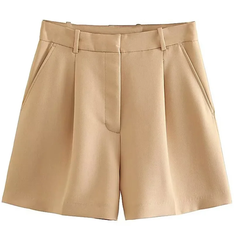 YUEYANG Women Fashion White Pleated Front Zipper Shorts Vintage High Waist Female Chic Lady Shorts