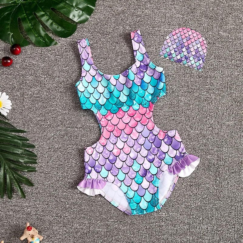 

2025 New Summer Integrated Children Swimsuit Gradient Fish Scale Design For 2-6 Years Old Girls One-piece Swimsuit Kids Swimwear
