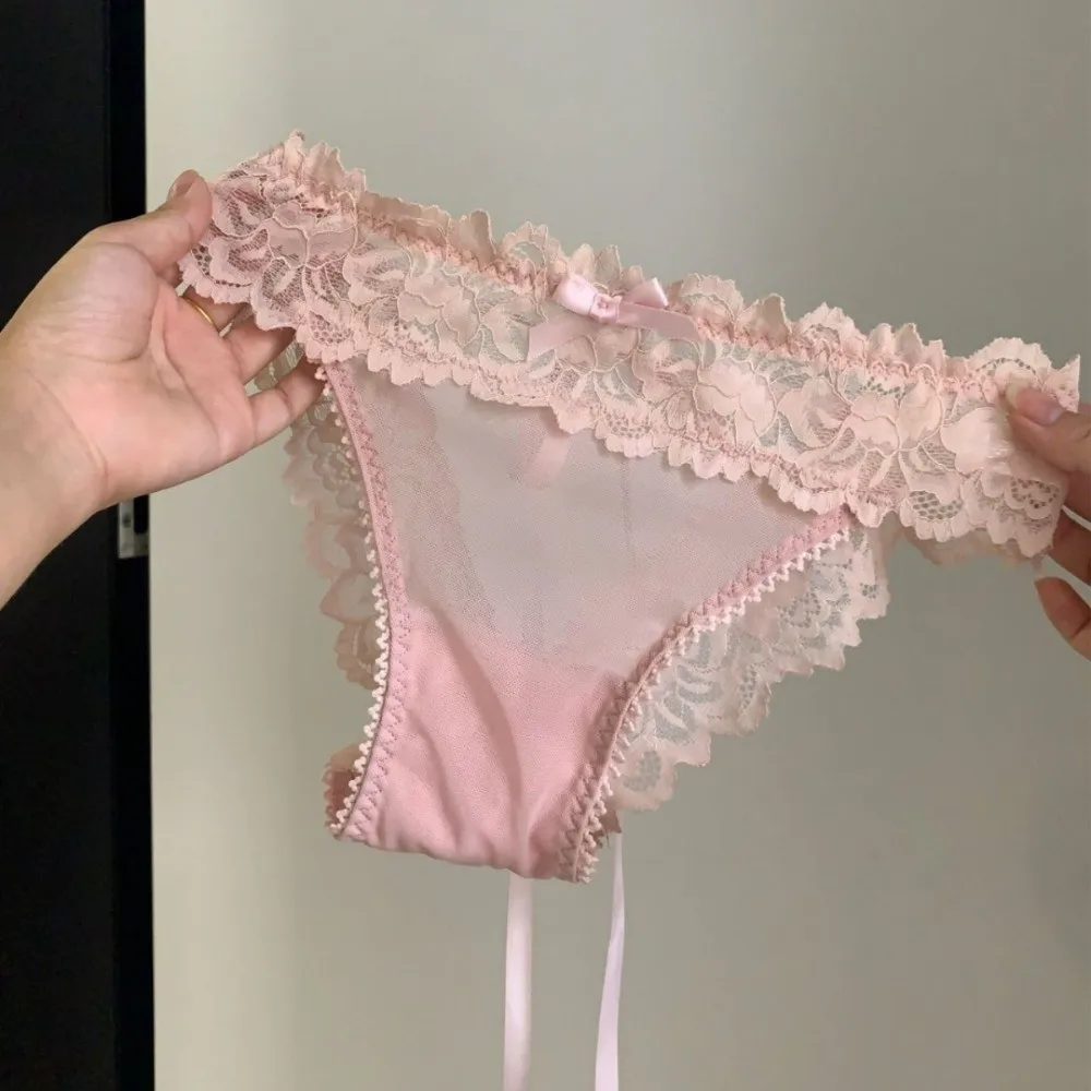 French Style Bow Lace Flower Panties Transparent Seamless Lace-up Briefs Low Waist Women Underwear Lady