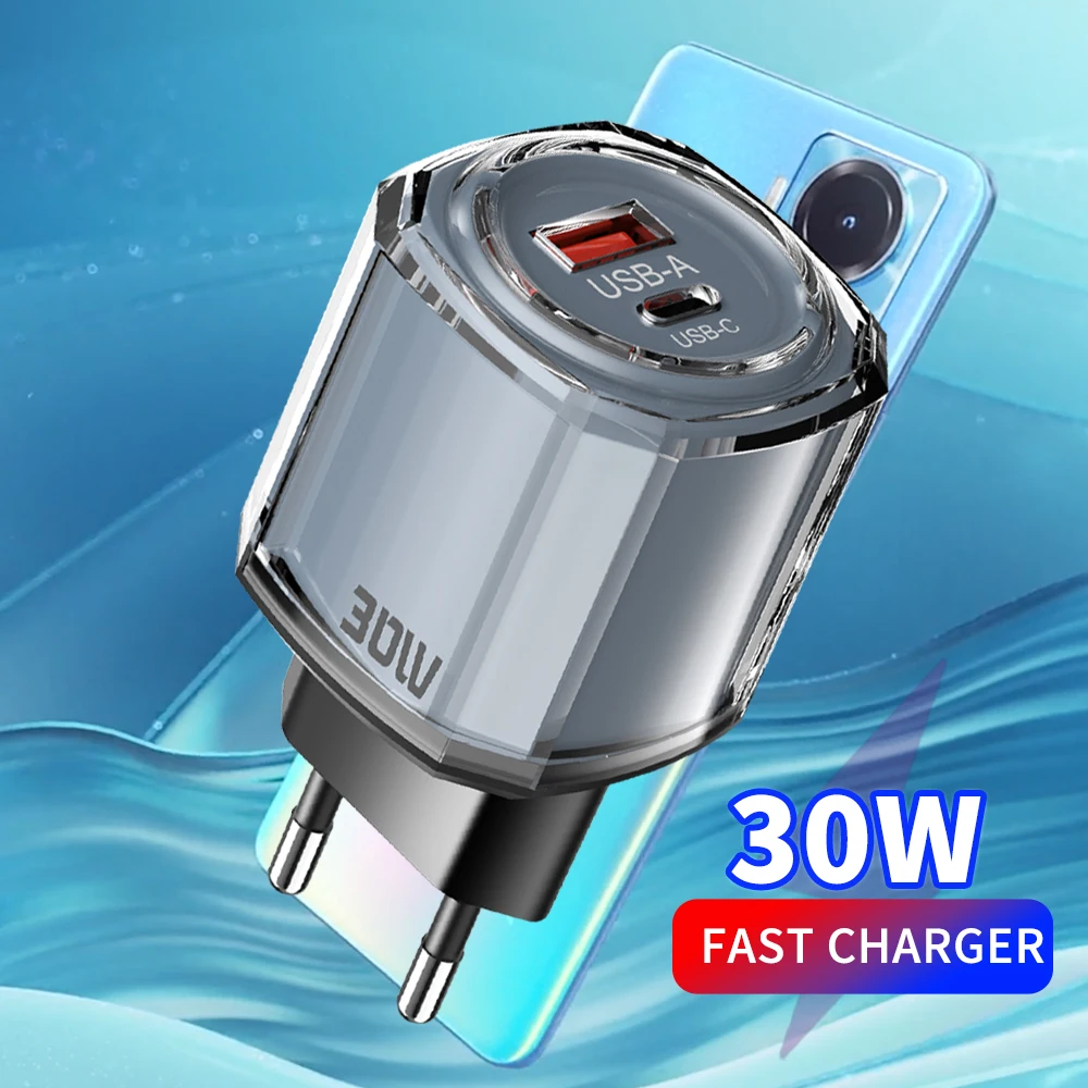 30W USB C Fast Charger EU/US/UK Plug Wall Charger Quick Charge 3.0 For iPhone Samsung Xiaomi Huawei Mobile Phone Charger Adapter