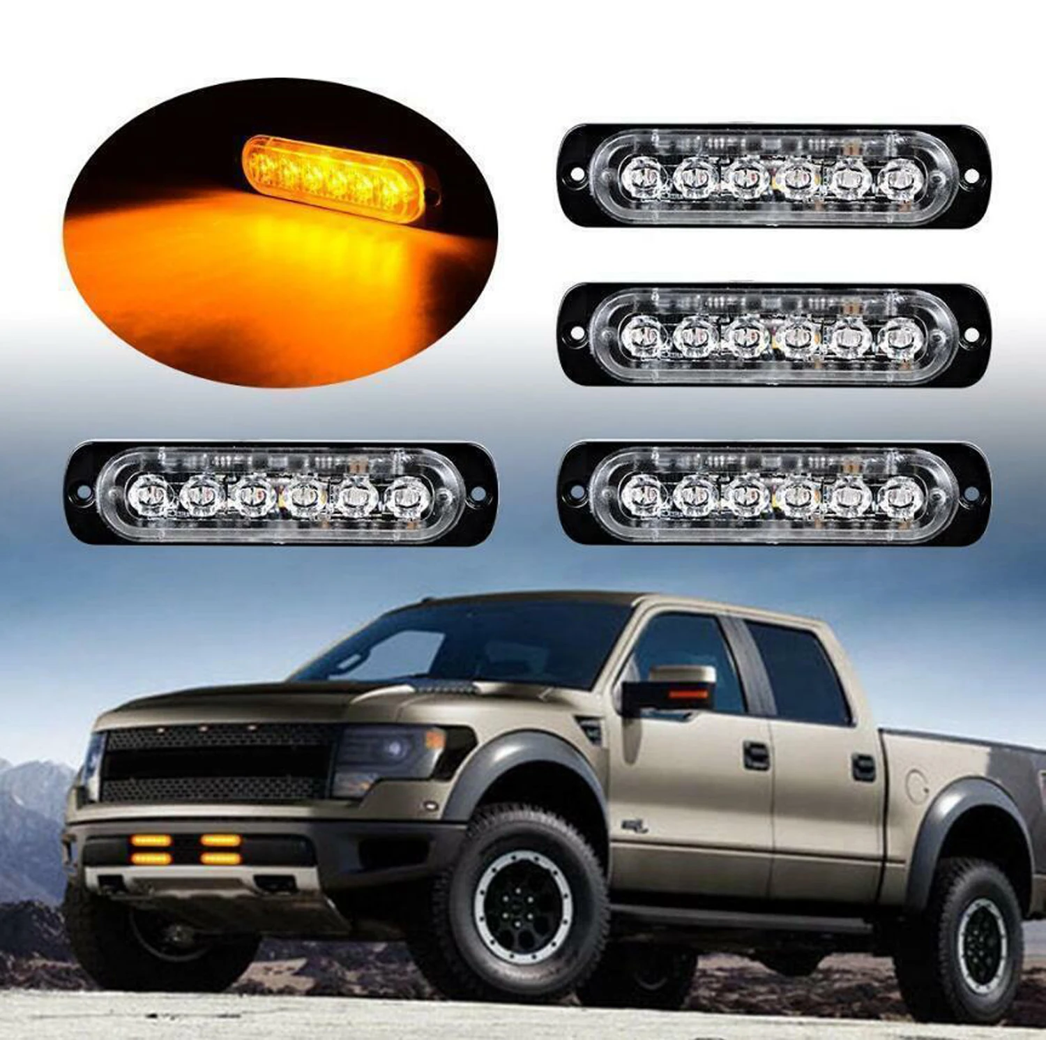 

1/2/4/6/8pcs LED Car Strobe LightAmber Auto Flashing 6LED Side Lights 12V-24V DC Universal For trucks lorries tractors forklifts