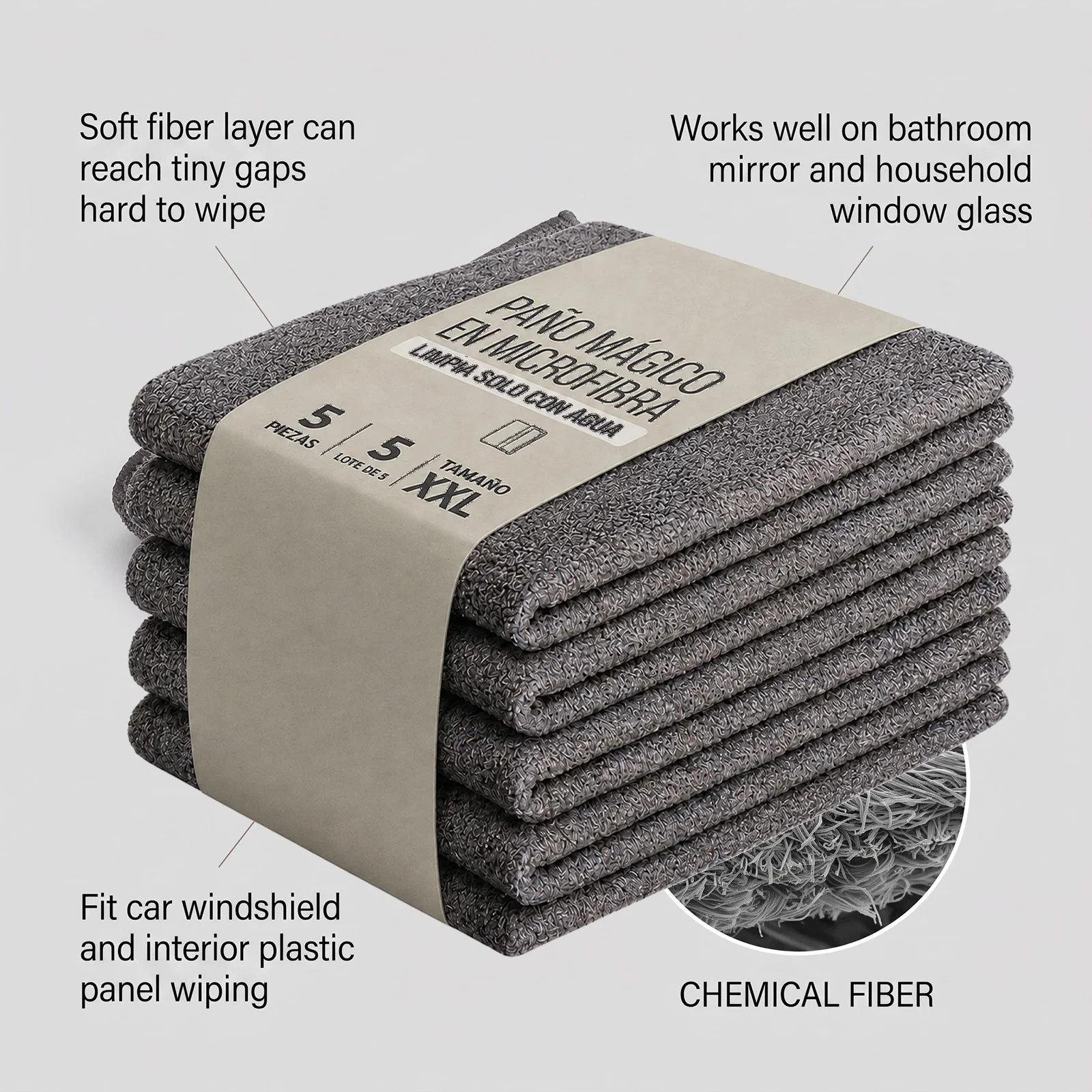 5PCS Magic Cleaning Cloth Dense Weave Fabric Quick Absorption Powerful Stain RemoveReusable & Washable Multipurpose Clean Cloth
